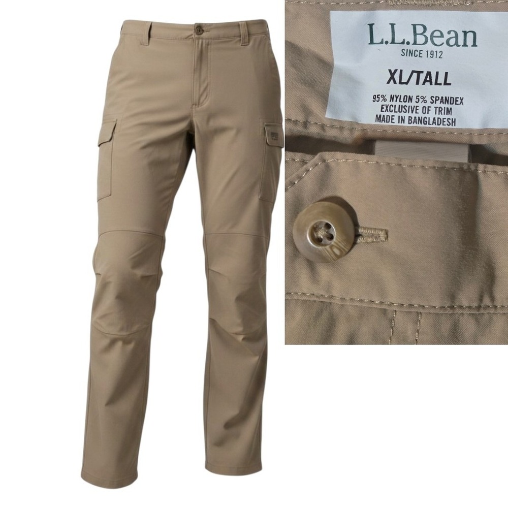 L.L.Bean Cargo Pants Mens XL Tall Tan Nylon‎ Spandex Stretch Hiking Outdoor XLT
